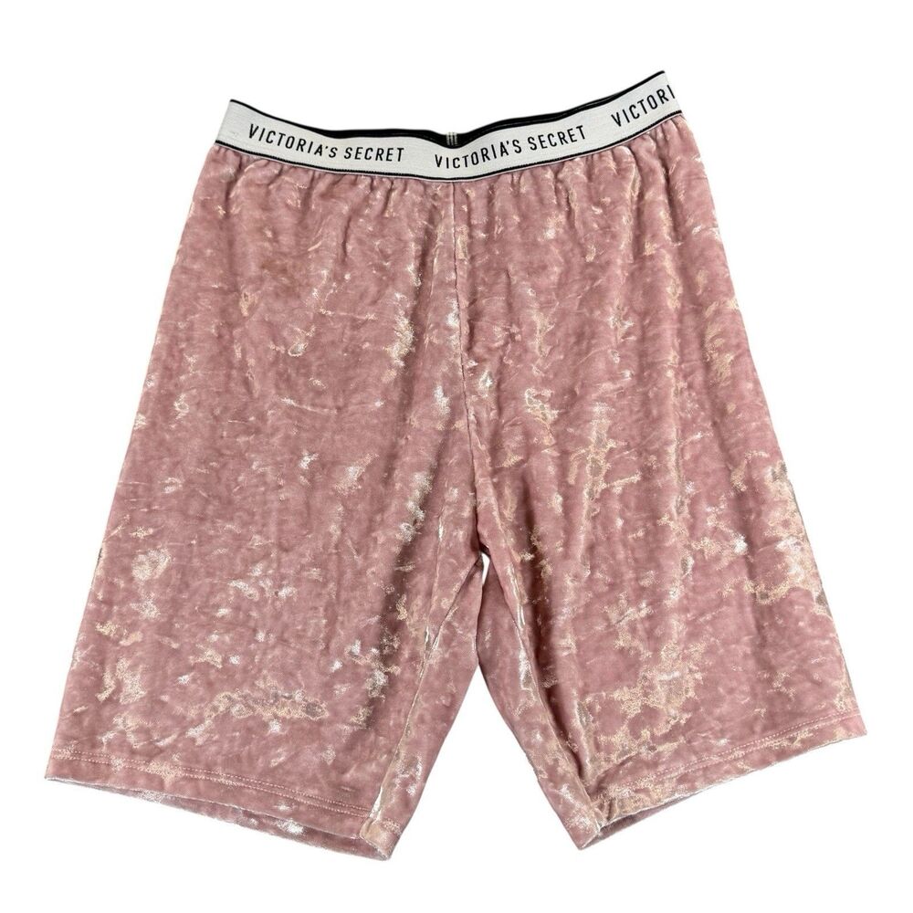 Victoria's Secret Sz S Pink Velvet Shorts Elastic Waist Logo Women's
